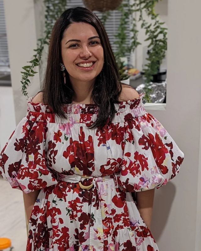 Aje Red floral off-shoulder dress available to rent