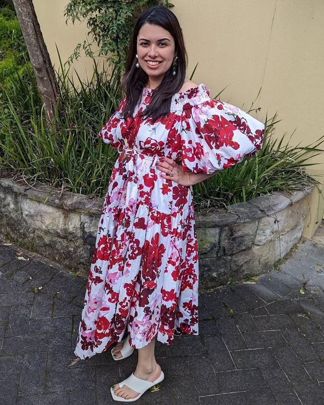 Aje Red and white floral maxi available to rent