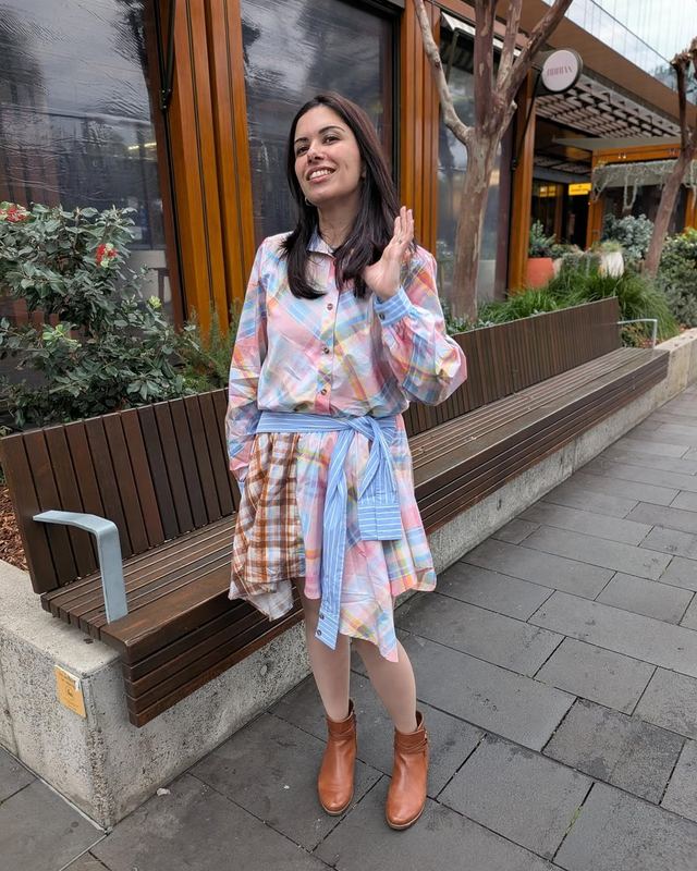 Patchwork shirt dress available to rent