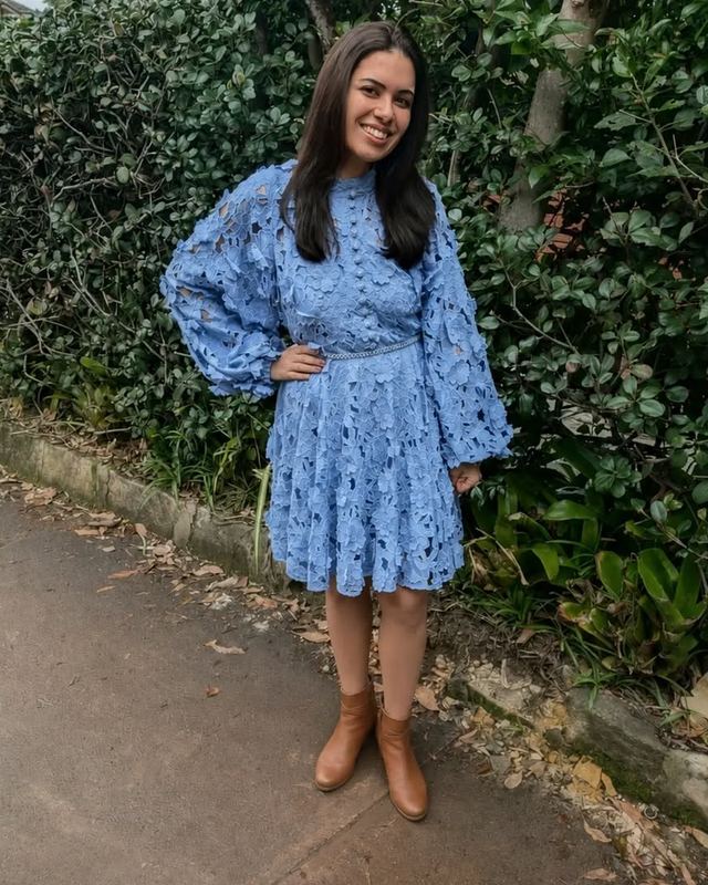 Blue embroidered mini available to rent