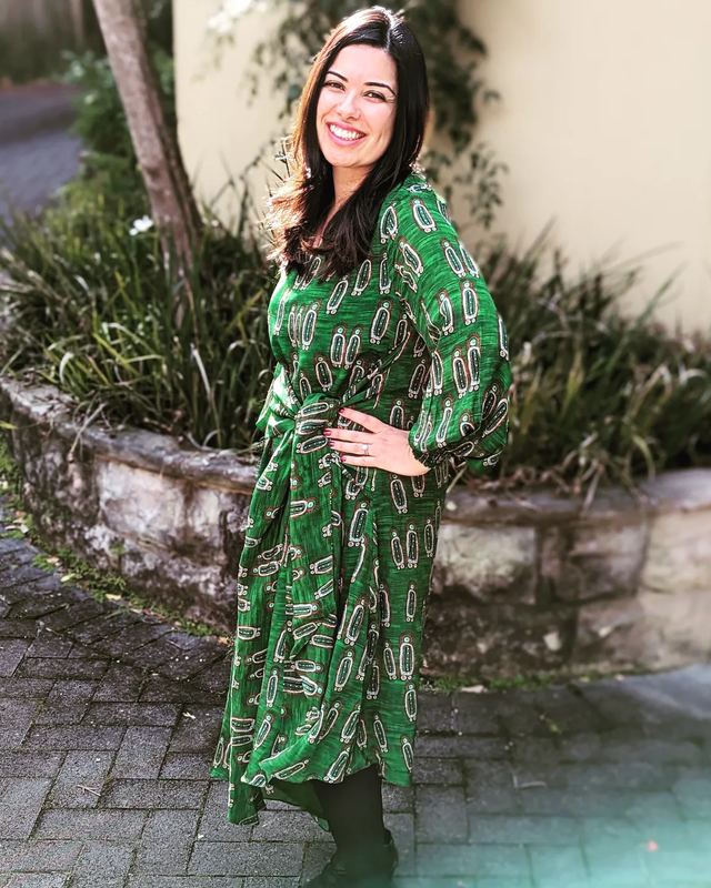 House of Masaba Green print fusion dress available to rent